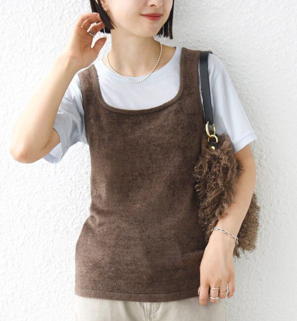 SHIPS for women「《予約》〈手洗い可能〉ミニシャギー 前後 2WAY スクエア ニット タンク」|タンクトップ|カーキ