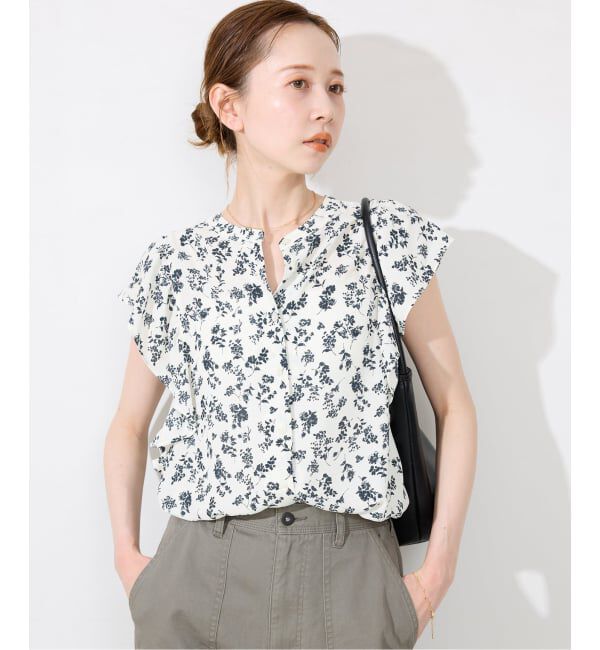 SLOBE IENA「《WEB限定/追加》フレンチフリルスリーブフラワーブラウス」|シャツ・ブラウス|
