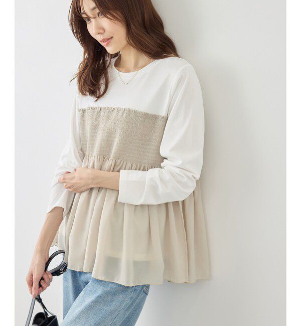 Rope&rsquo;Picnic「シャーリングドッキングロングスリーブカットソー/リンクコーデ」|Tシャツ・カットソー|ベージュ系(29)