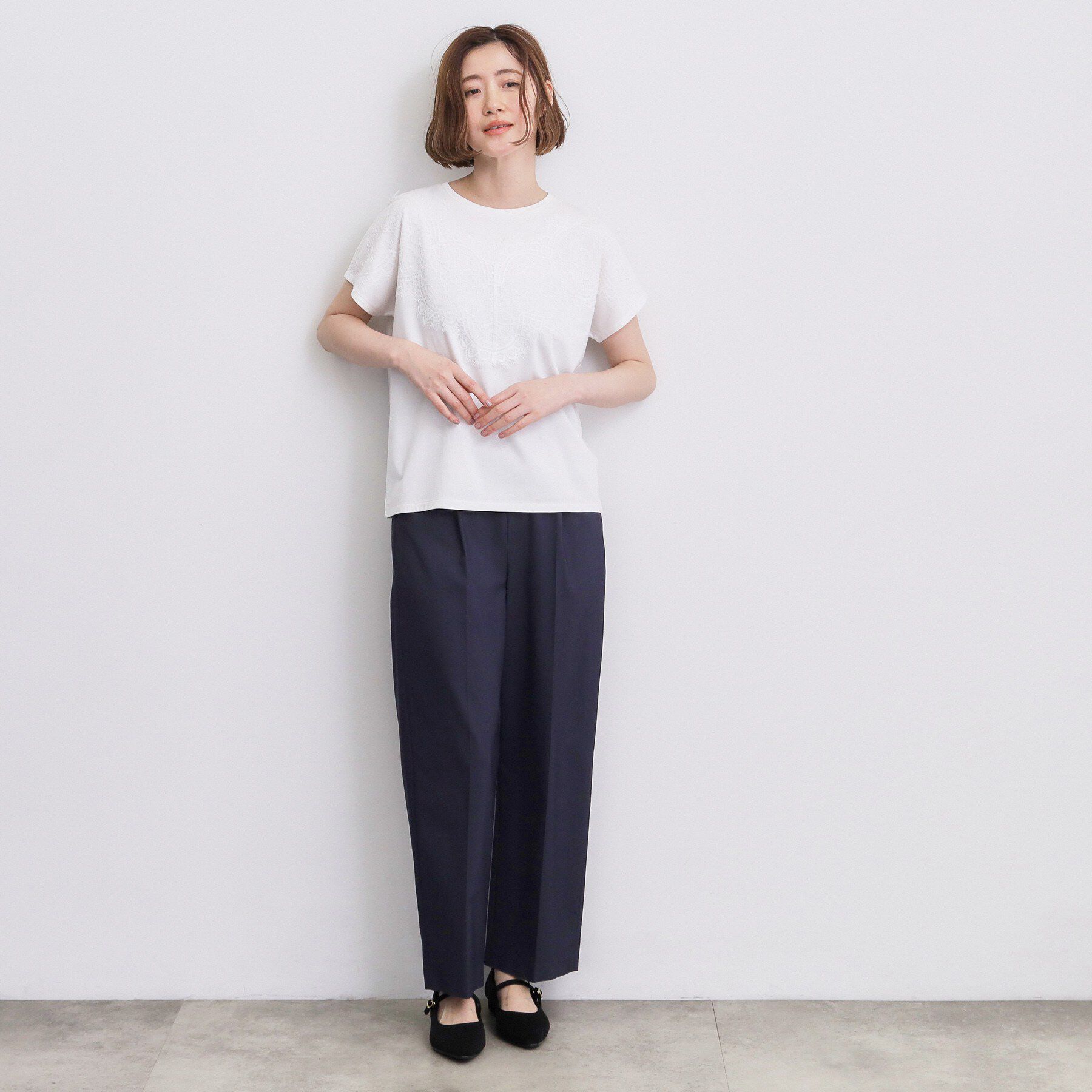 grove「【持続冷感】ひんやりポンチシリーズ／フロントレースドルマンカットソー」|Tシャツ・カットソー|