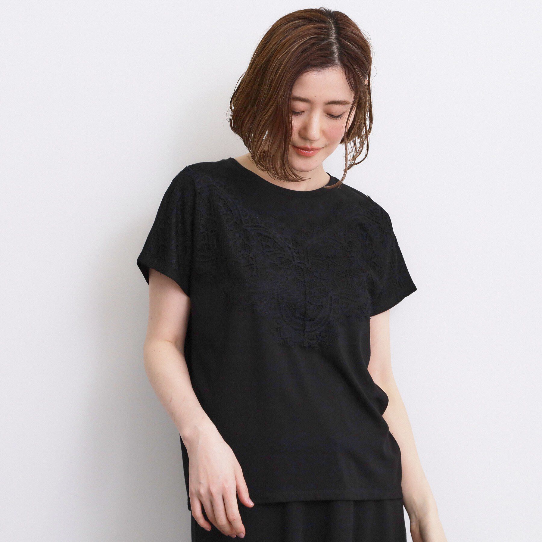 grove「【持続冷感】ひんやりポンチシリーズ／フロントレースドルマンカットソー」|Tシャツ・カットソー|