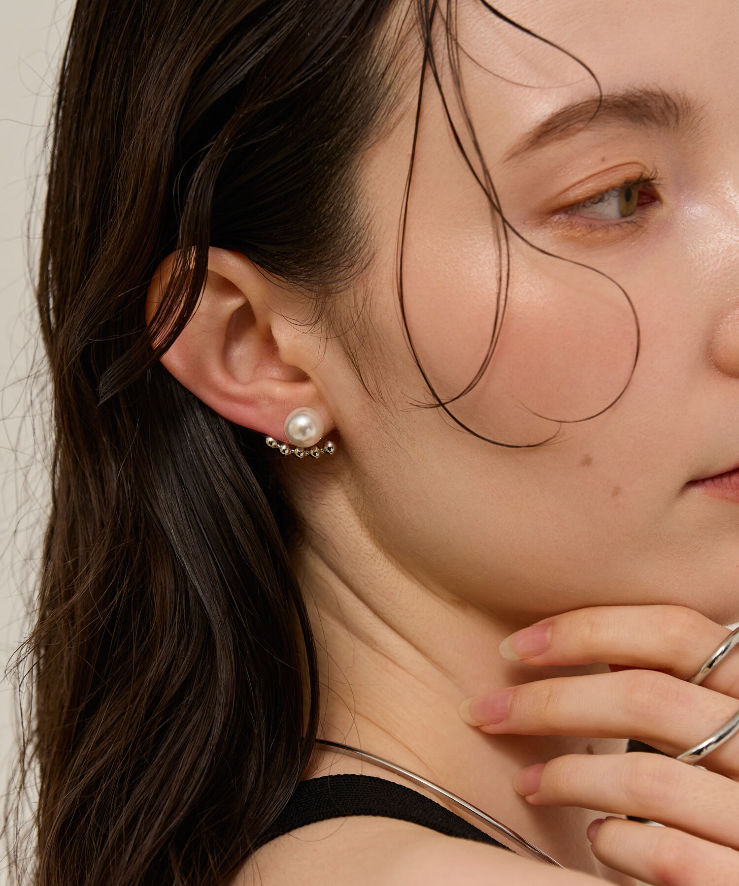 Phoebe「【金属アレルギー対応】2wayドロップラインパールバックキャッチピアス　シルバー/ニッケルフリー」|ピアス|