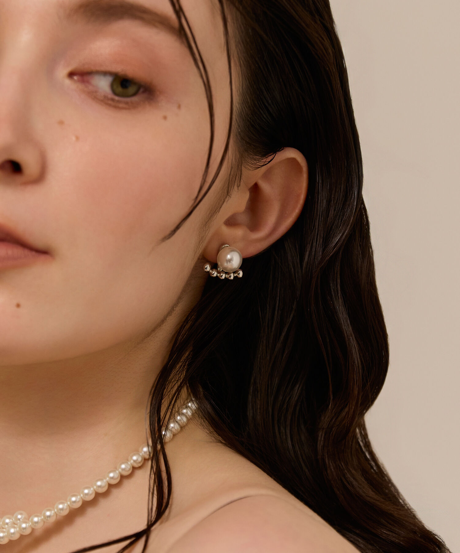 Phoebe「【金属アレルギー対応】2wayドロップラインパールバックキャッチピアス　シルバー/ニッケルフリー」|ピアス|