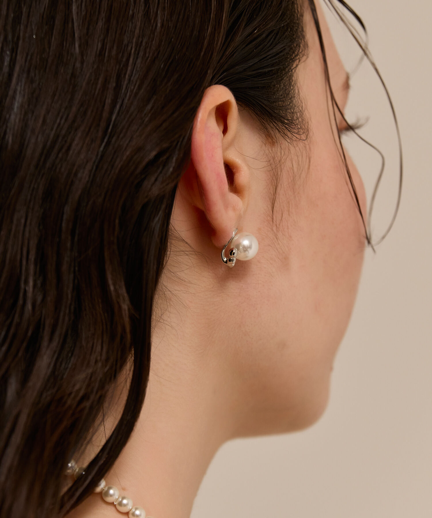 Phoebe「【金属アレルギー対応】2wayドロップラインパールバックキャッチピアス　シルバー/ニッケルフリー」|ピアス|