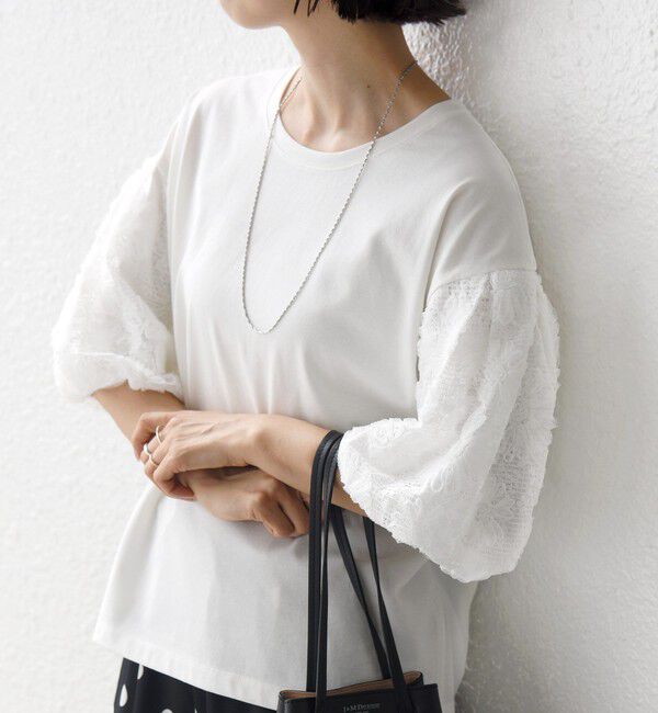 SHIPS for women「【WEB限定】〈接触冷感/UVカット/汗染み防止加工〉FUNCTION 袖 レース プルオーバー」|Tシャツ・カットソー|ホワイト