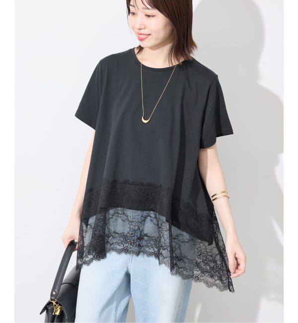 SLOBE IENA「《シリーズあり/追加》レースコンビハーフスリーブカットソー」|Tシャツ・カットソー|