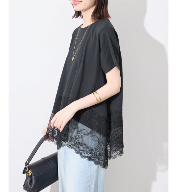 SLOBE IENA「《シリーズあり/追加》レースコンビハーフスリーブカットソー」|Tシャツ・カットソー|