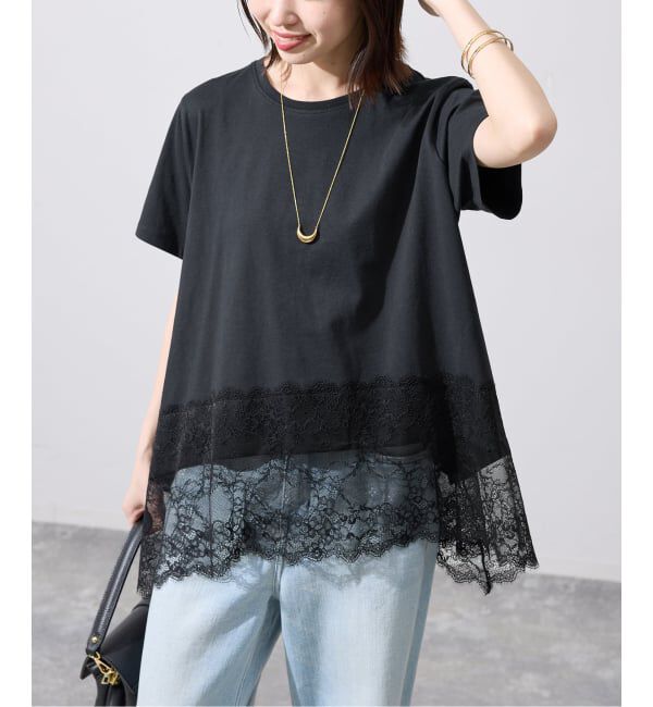 SLOBE IENA「《シリーズあり/追加》レースコンビハーフスリーブカットソー」|Tシャツ・カットソー|