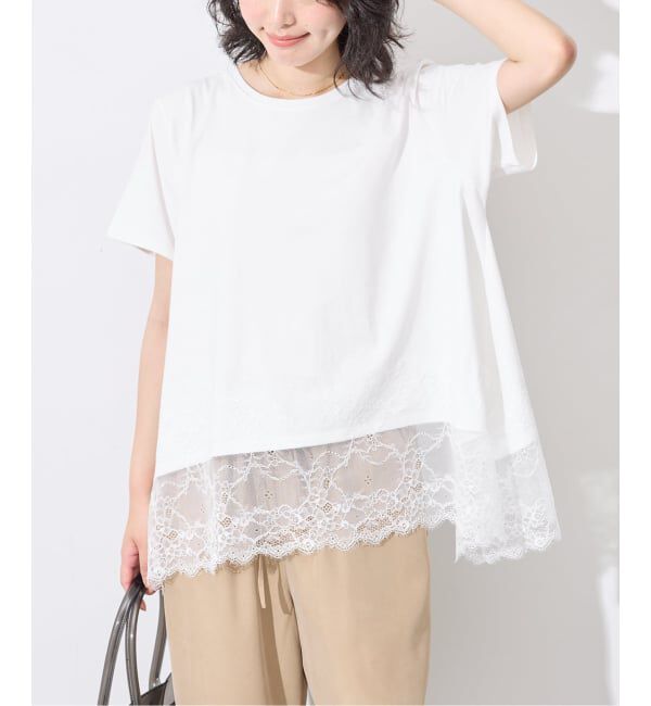 SLOBE IENA「《シリーズあり/追加》レースコンビハーフスリーブカットソー」|Tシャツ・カットソー|