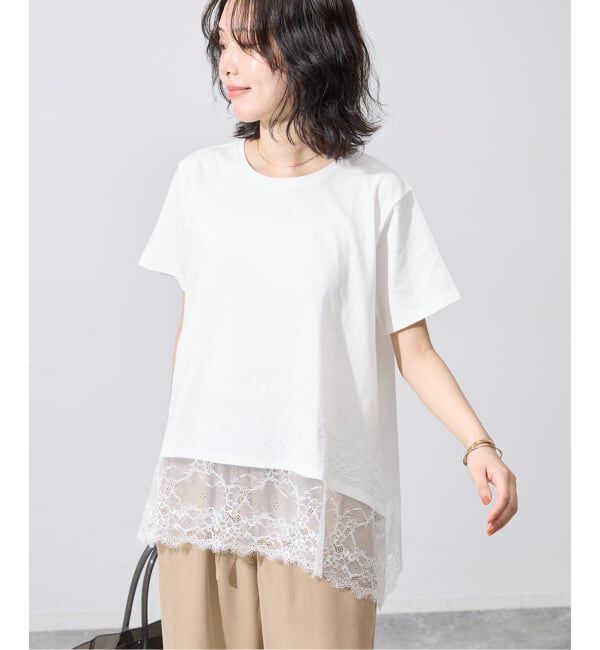 SLOBE IENA「《シリーズあり/追加》レースコンビハーフスリーブカットソー」|Tシャツ・カットソー|