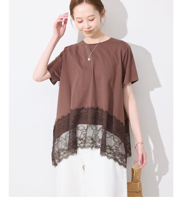 SLOBE IENA「《シリーズあり/追加》レースコンビハーフスリーブカットソー」|Tシャツ・カットソー|