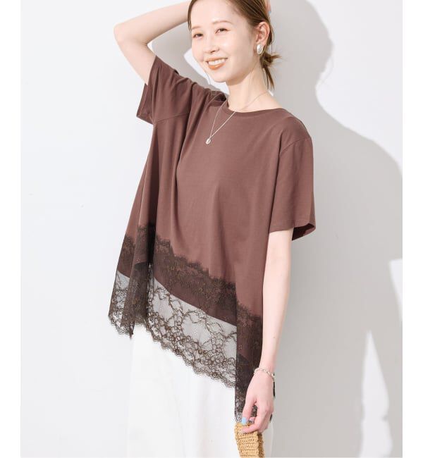 SLOBE IENA「《シリーズあり/追加》レースコンビハーフスリーブカットソー」|Tシャツ・カットソー|
