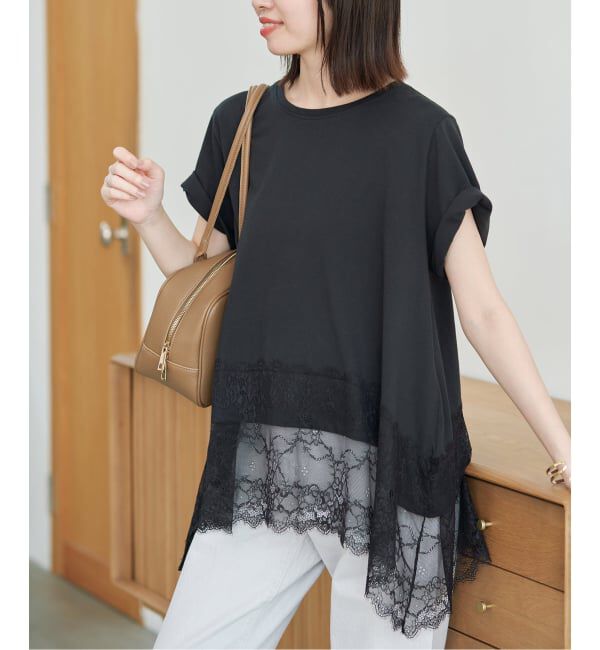 SLOBE IENA「《シリーズあり/追加》レースコンビハーフスリーブカットソー」|Tシャツ・カットソー|