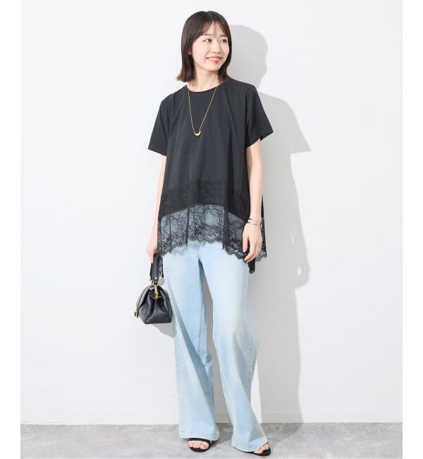 SLOBE IENA「《シリーズあり/追加》レースコンビハーフスリーブカットソー」|Tシャツ・カットソー|