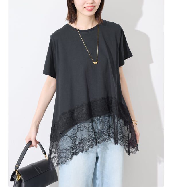 SLOBE IENA「《シリーズあり/追加》レースコンビハーフスリーブカットソー」|Tシャツ・カットソー|