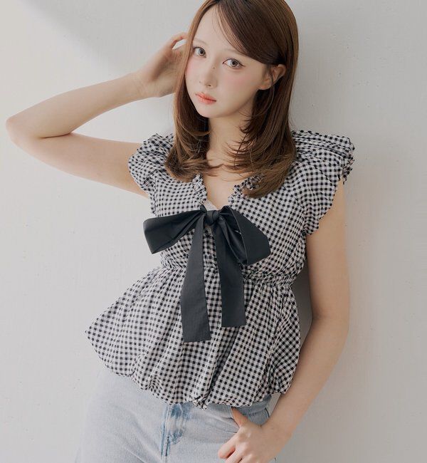  「【4色展開/前後2way】リボンペプラムブラウス」|シャツ・ブラウス|