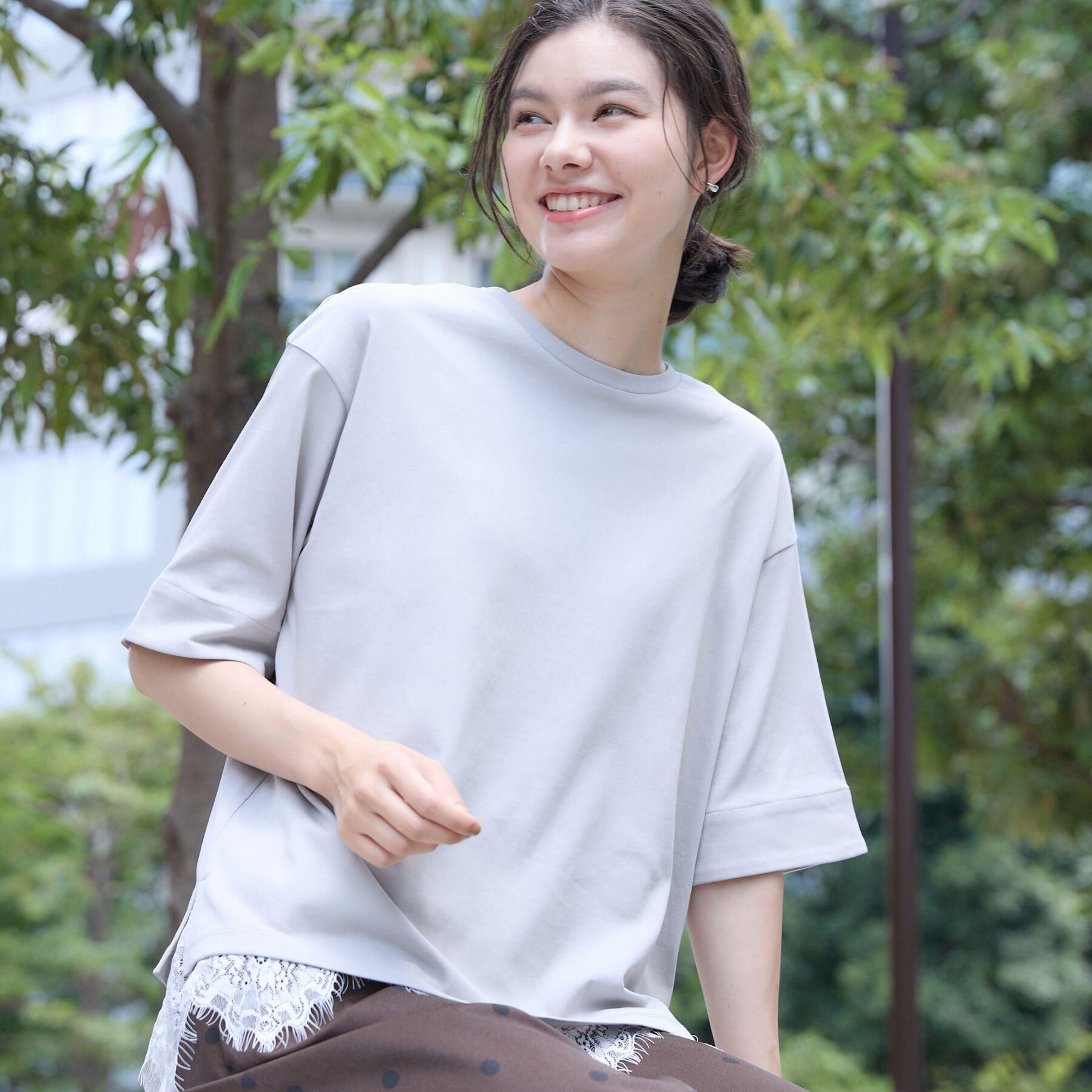 Dessin「【汗シミ防止/UVカット】配色スリーブ 五分袖プルオーバー」|Tシャツ・カットソー|グレー(512)