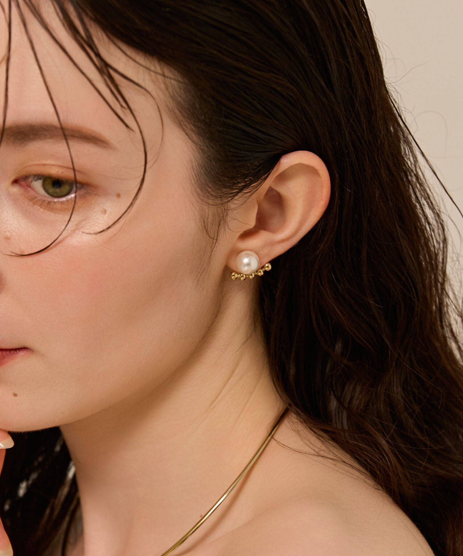 Phoebe「【金属アレルギー対応】2wayドロップラインパールバックキャッチピアス　ゴールド/ニッケルフリー」|ピアス|ゴールド