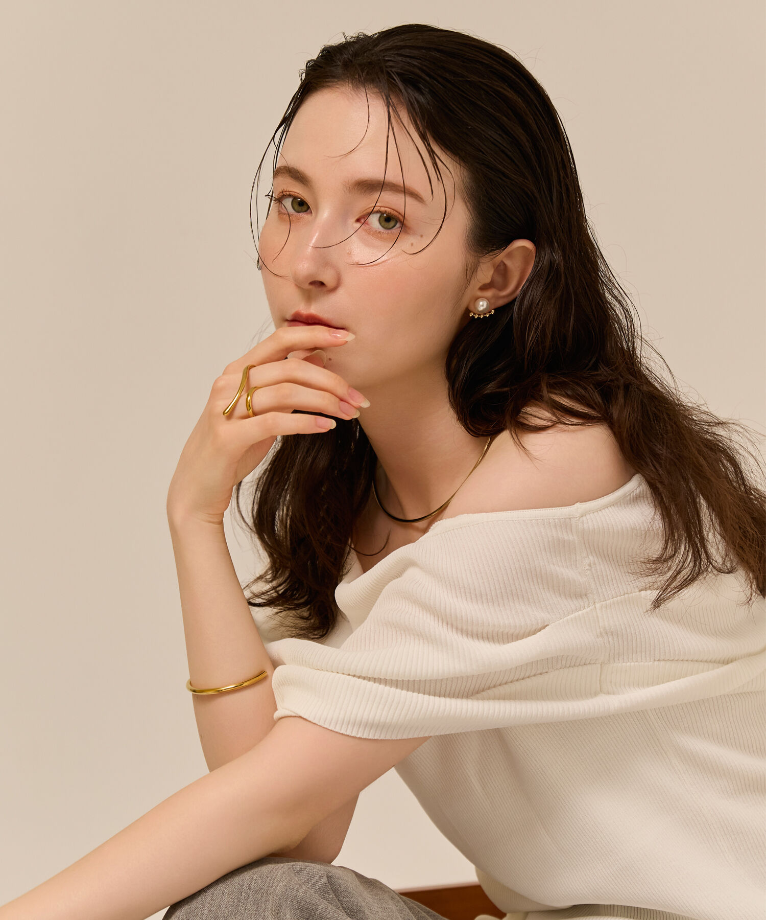 Phoebe「【金属アレルギー対応】2wayドロップラインパールバックキャッチピアス　ゴールド/ニッケルフリー」|ピアス|