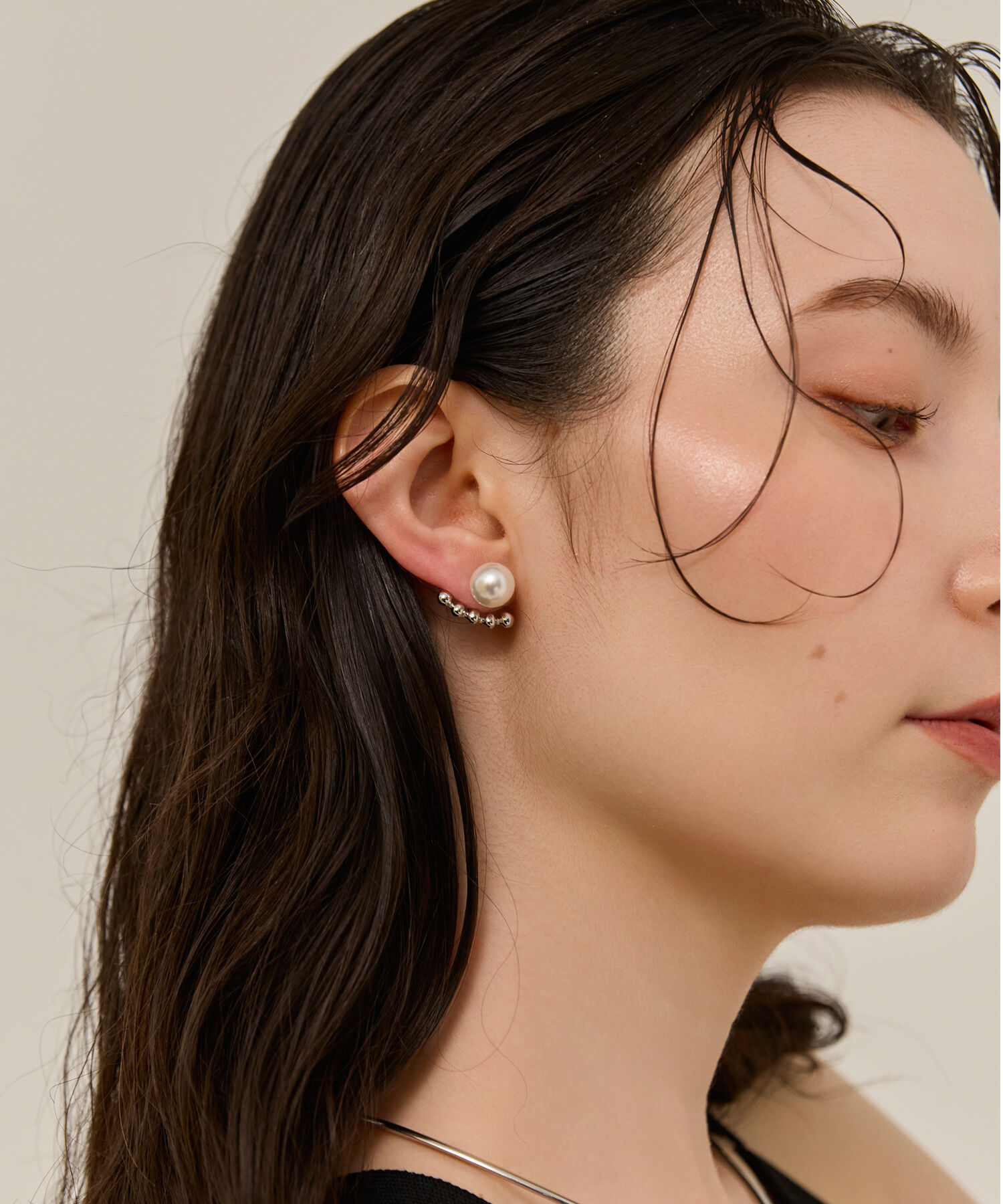 Phoebe「【金属アレルギー対応】2wayドロップラインパールバックキャッチピアス　シルバー/ニッケルフリー」|ピアス|