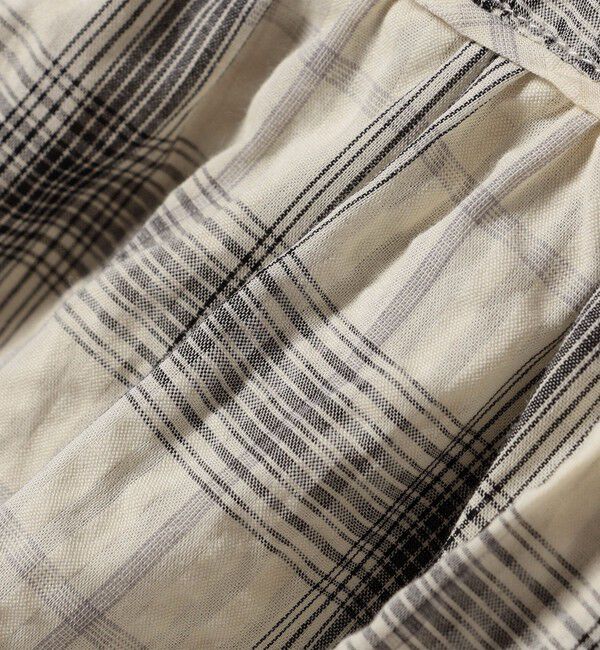 quaranciel「quaranciel:〈手洗い可能〉チェック ギャザー バンドカラー フレンチ シャツ」|シャツ・ブラウス|