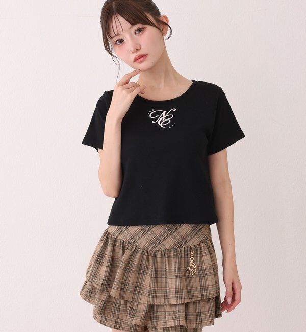  「ストーン付ワンポイント刺繍ロゴTee」|プルオーバー|
