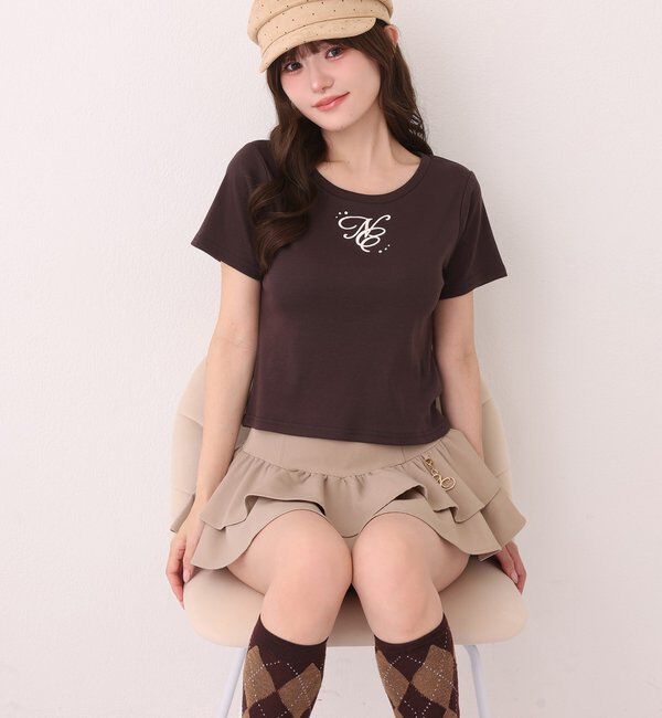  「ストーン付ワンポイント刺繍ロゴTee」|プルオーバー|