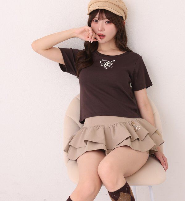  「ストーン付ワンポイント刺繍ロゴTee」|プルオーバー|
