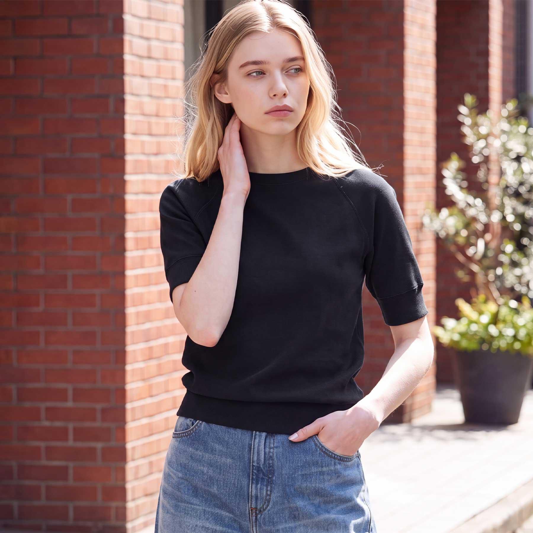 DRESSTERIOR「ラグランハーフスリーブプルオーバー」|Tシャツ・カットソー|ブラック(919)