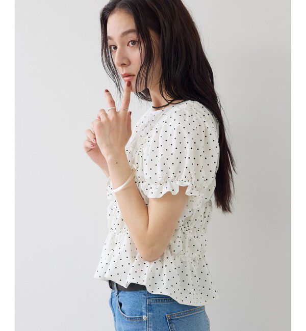 VIS「ドット＆無地アソート シャーリングデザインカットソー」|Tシャツ・カットソー|