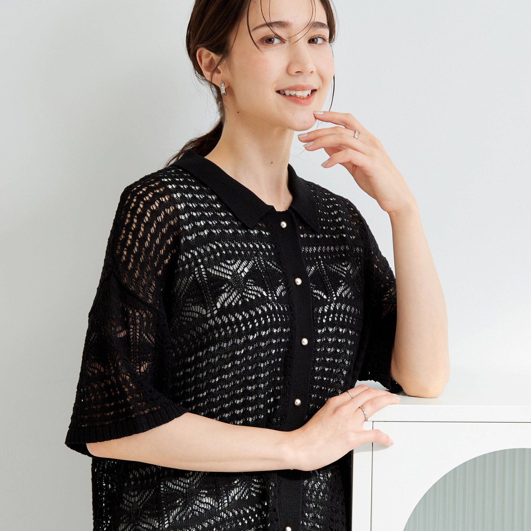 SHOO･LA･RUE「レースニットカーディガン」|カーディガン|ブラック(019)