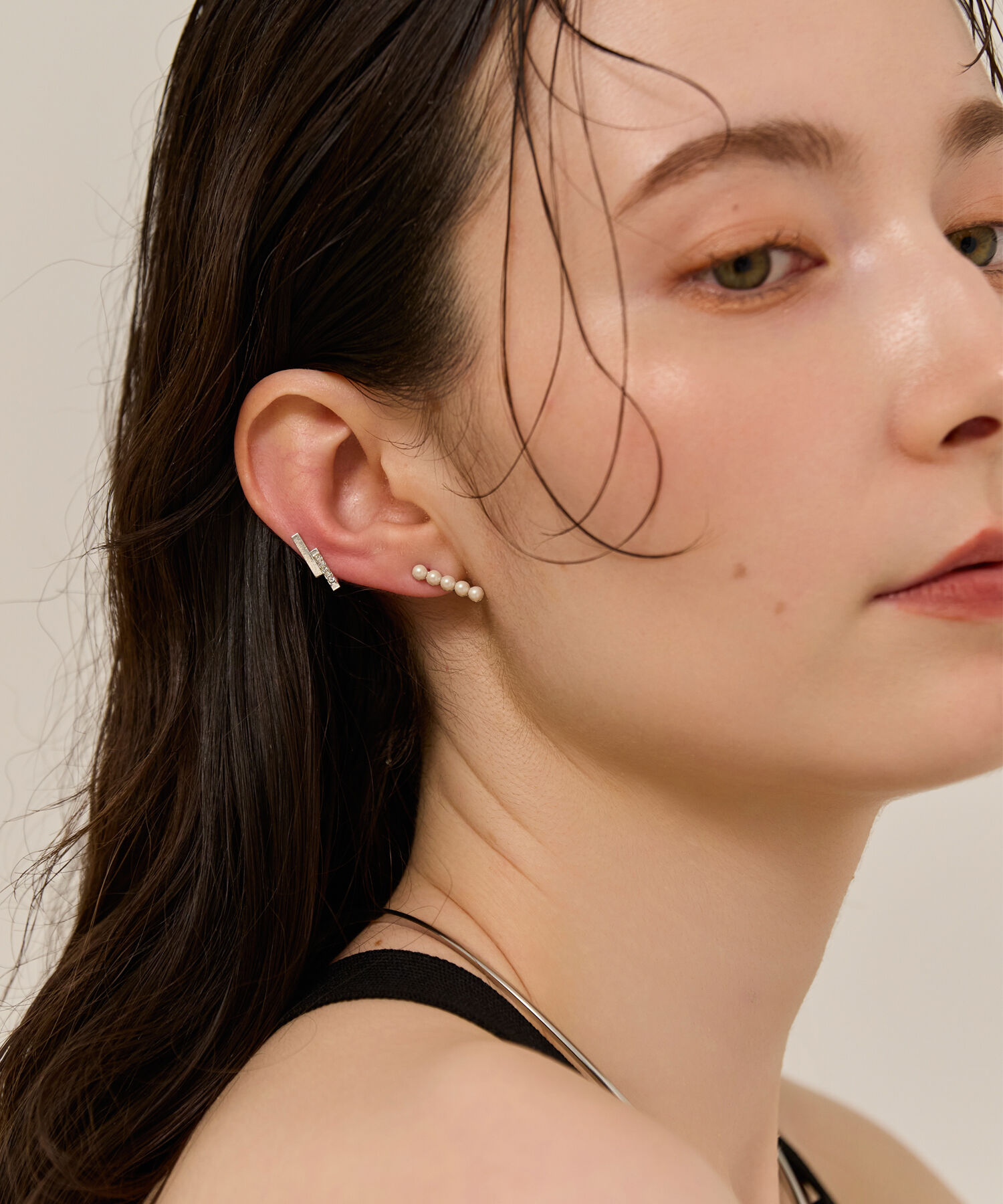 Phoebe「【金属アレルギー対応】ラインパールイヤリング　シルバー/ニッケルフリー」|イヤリング|