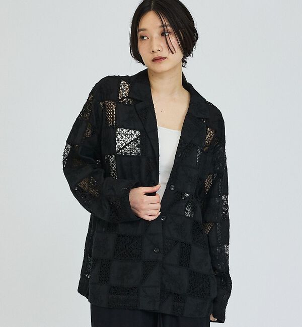 abahouse mavie「【セットアップ対応】刺繍レースジャケット」|その他|ブラック