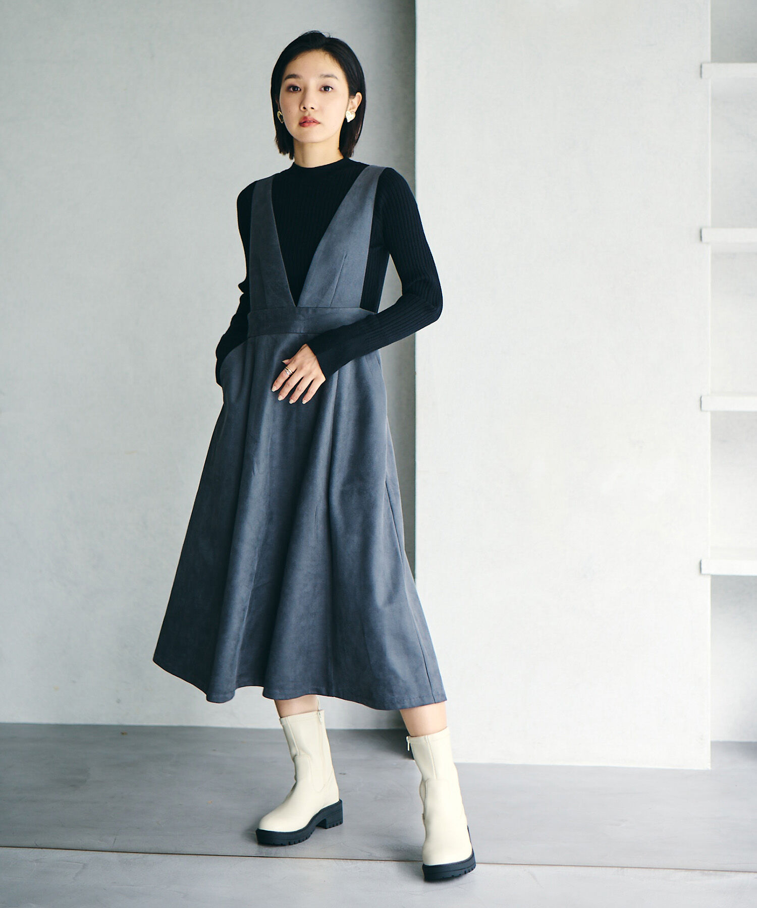 VIS「【吸湿発熱・エコベロ】リブ切替ハイネックニットプルオーバー【sustainable】」|ニット・セーター|