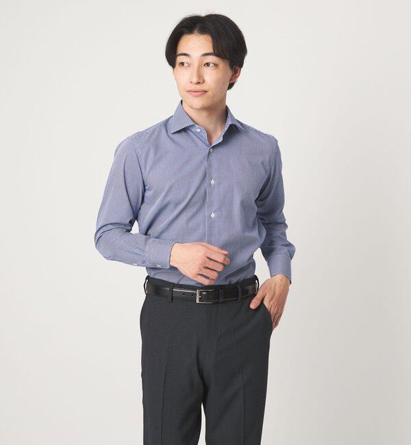 UNITED ARROWS green label relaxing「MADE BY HITOYOSHI ギンガムチェック ワイドカラー ドレスシャツ」|シャツ・ブラウス|NAVY