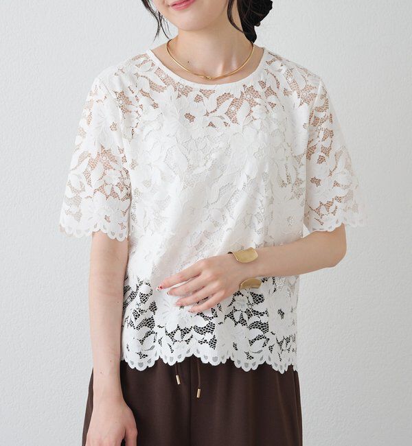  「花柄コード刺繍スカラップレースブラウス」|プルオーバー|