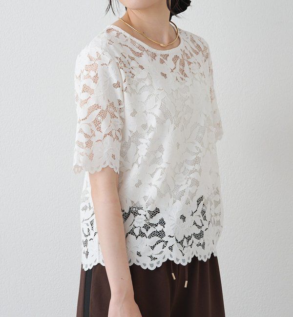  「花柄コード刺繍スカラップレースブラウス」|プルオーバー|