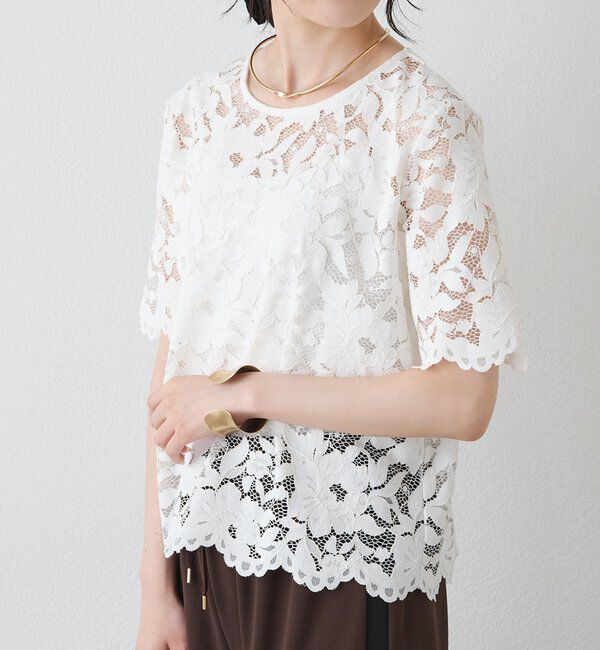  「花柄コード刺繍スカラップレースブラウス」|プルオーバー|