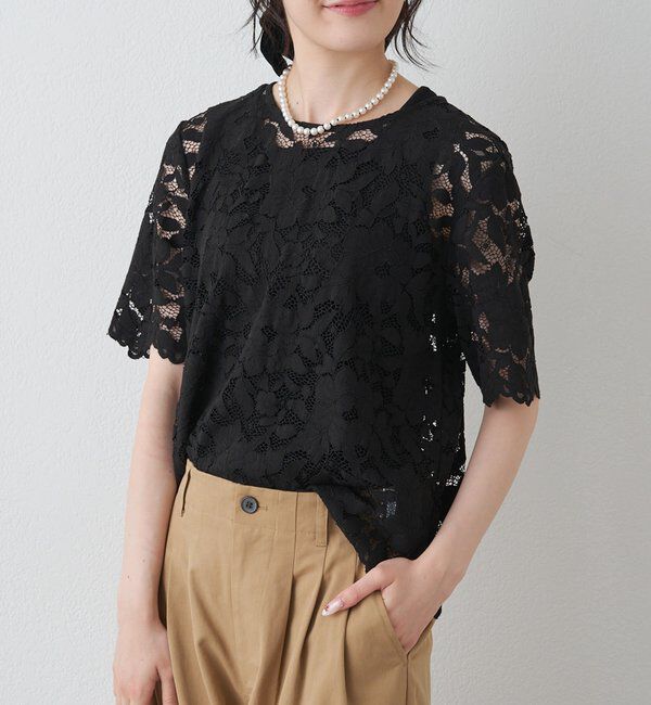  「花柄コード刺繍スカラップレースブラウス」|プルオーバー|