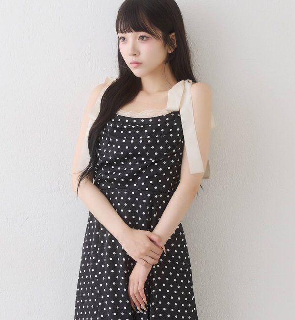  「【WEB限定】肩リボンドレープロングワンピース」|ワンピース|ブラック系その他