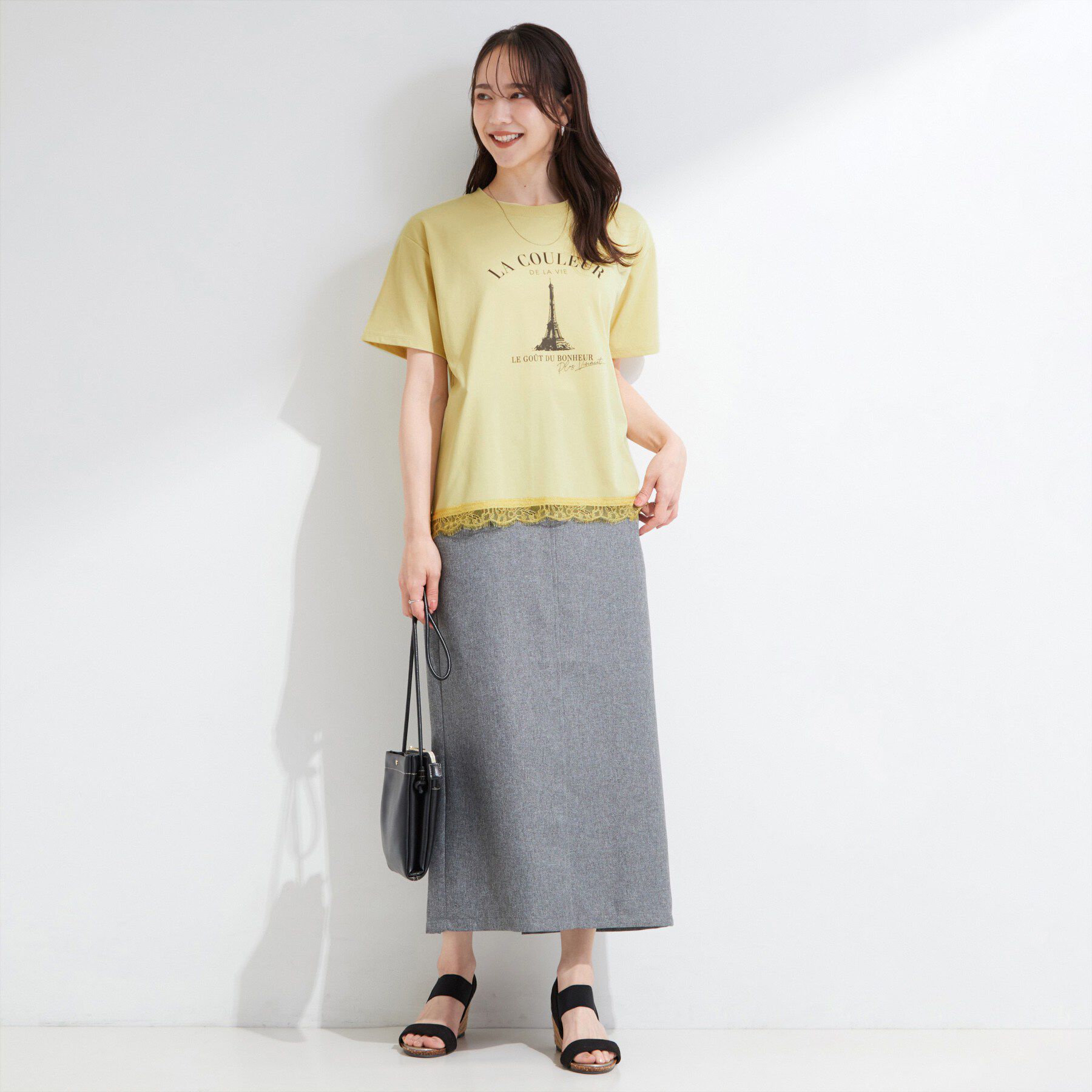 SHOO･LA･RUE「【ひんやり/UV/S-LL/洗濯機可】裾レースが女性らしさをプラスする プリントアソートTシャツ」|Tシャツ・カットソー|