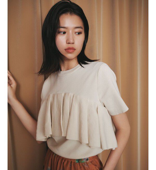 EMMEL REFINES「＜EMMEL REFINES＞EM ムネフリル ショートスリーブ ニット」|ニット・セーター|NATURAL