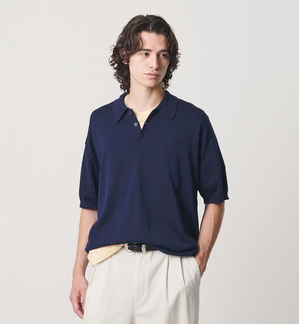 BEAUTY&YOUTH UNITED ARROWS「HI-LINE グロッシー ギザ 3B ニット ポロシャツ ウォッシャブル」|ニット・セーター|NAVY