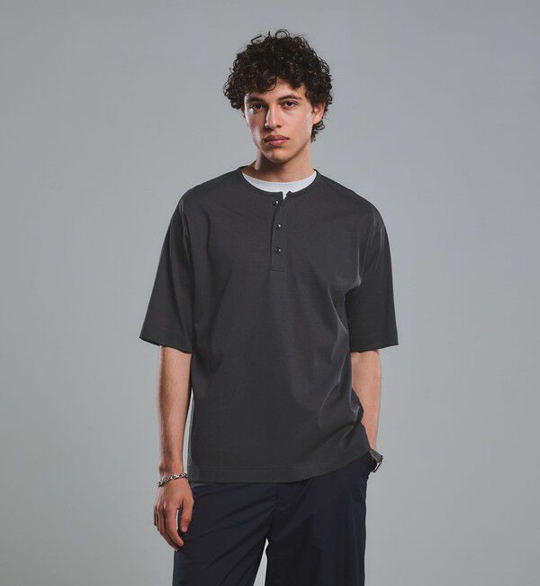 UNITED ARROWS green label relaxing「クリア MVS ヘンリーネック 半袖 Tシャツ」|Tシャツ・カットソー|DK.GRAY