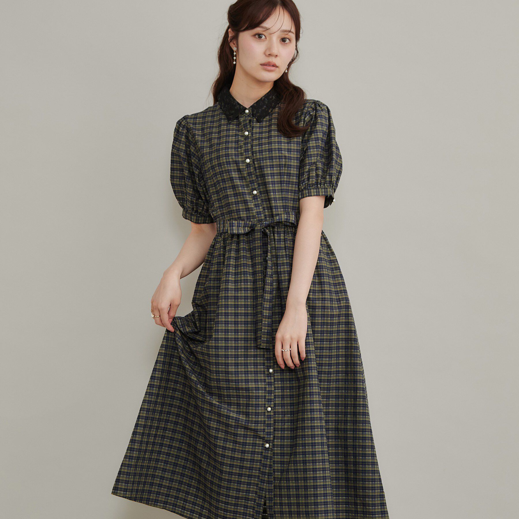 Couture broach「大人の甘辛バランス チェック柄ワンピース」|ワンピース|カーキ(227)