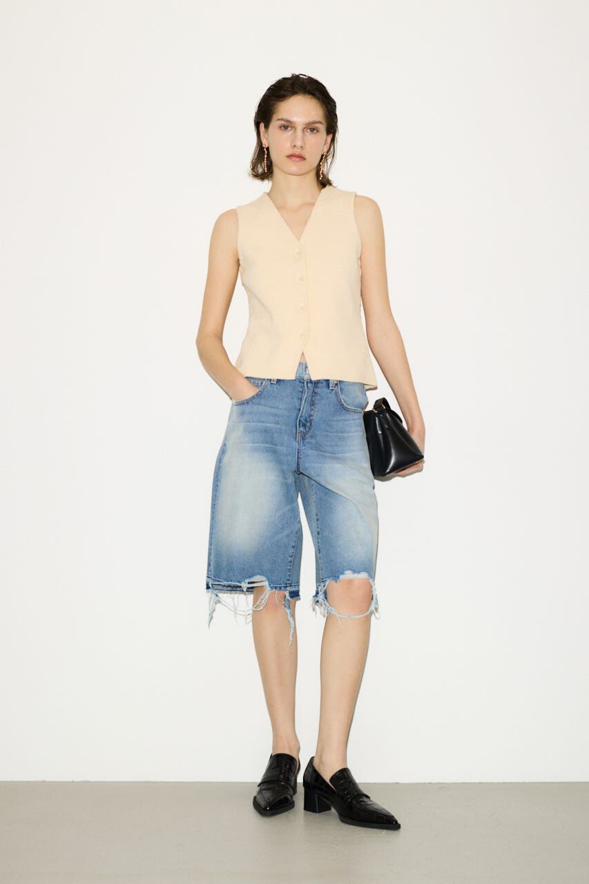 SLY「RIPPED HALF DENIM PT／BE」|デニム|L/BLU1