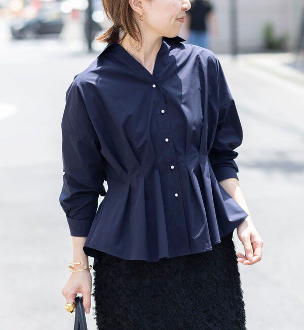 NOLLEY'S「【WEB＆一部店舗限定カラー】【GOODS BUYER 石田別注カラー】ストレッチタフタスキッパータックシャツ」|シャツ・ブラウス|ネイビー系5