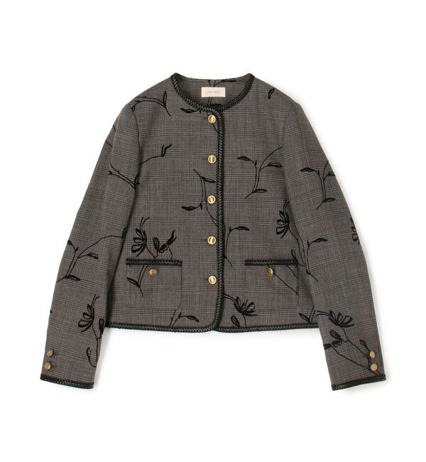 DES PRES「【WEB先行予約】グレンチェックプリント クルーネックジャケット」|ノーカラージャケット|16 グレー系