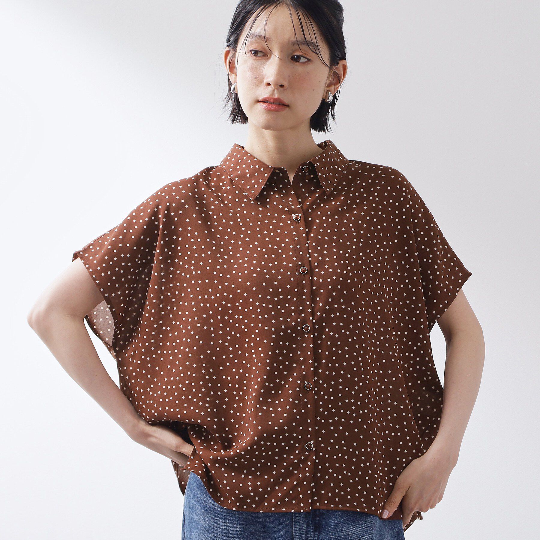 THE SHOP TK「大人のためのドット柄 襟付きブラウス」|シャツ・ブラウス|ブラウン(143)