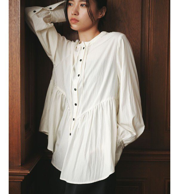 EMMEL REFINES「＜EMMEL REFINES＞EM キリカエギャザー チュニック ブラウス」|シャツ・ブラウス|OFF WHITE
